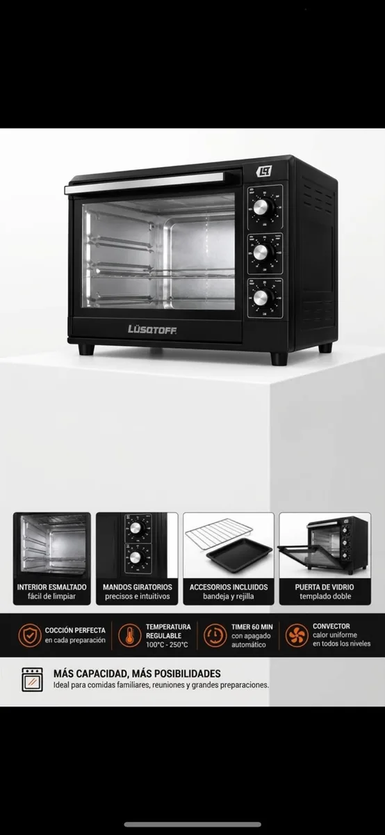 HORNO ELECTRICO LUSQTOFF 42L NEGRO (MODELO LQ-HE42
