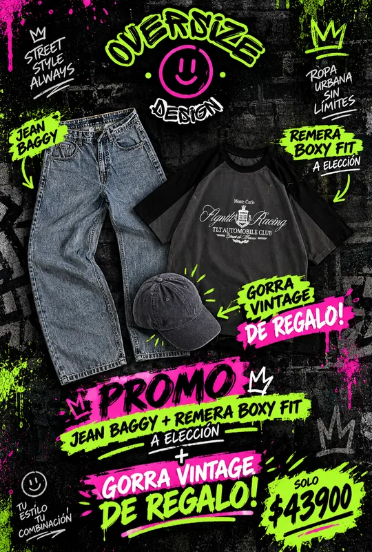 Combo Jean Baggy + Remera Boxy Fit u Oversize