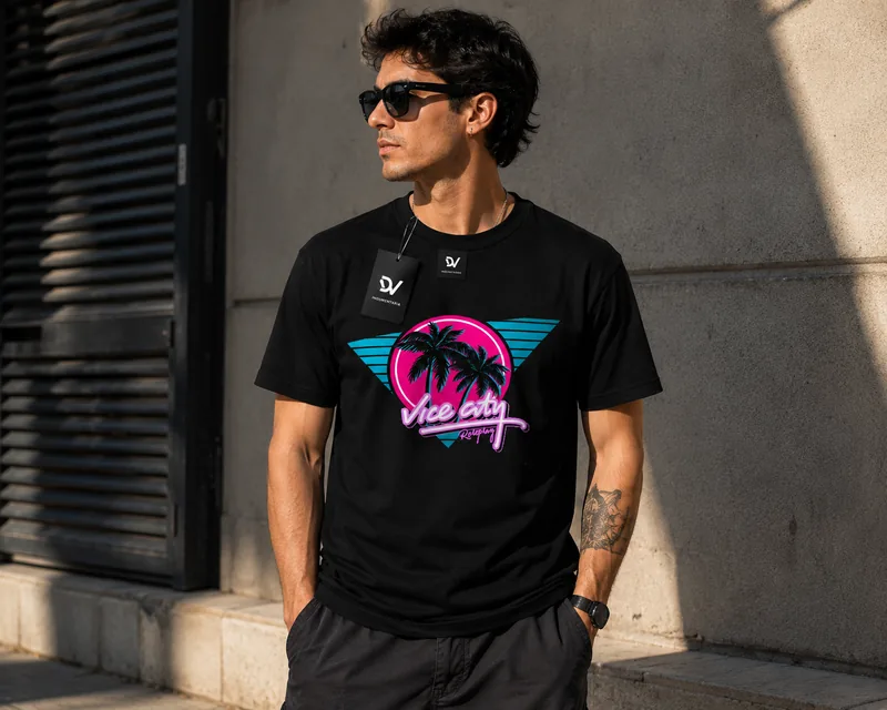 Remera Algodón Negra Vice City (A PEDIDO)