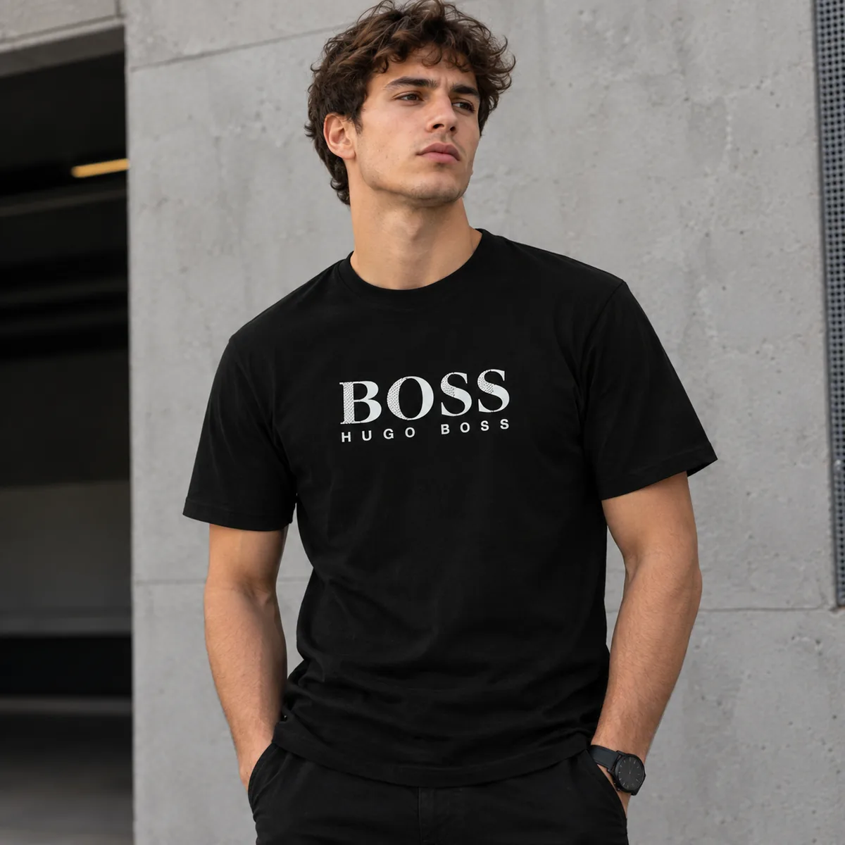Remera Negra Algodón Boss
