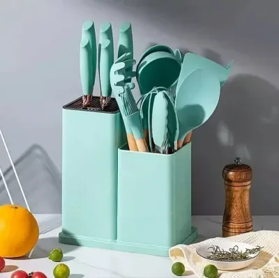SET UTENSILLOS + TABLA DE PICAR X 19 PIEZAS SILICONA Y MADERA