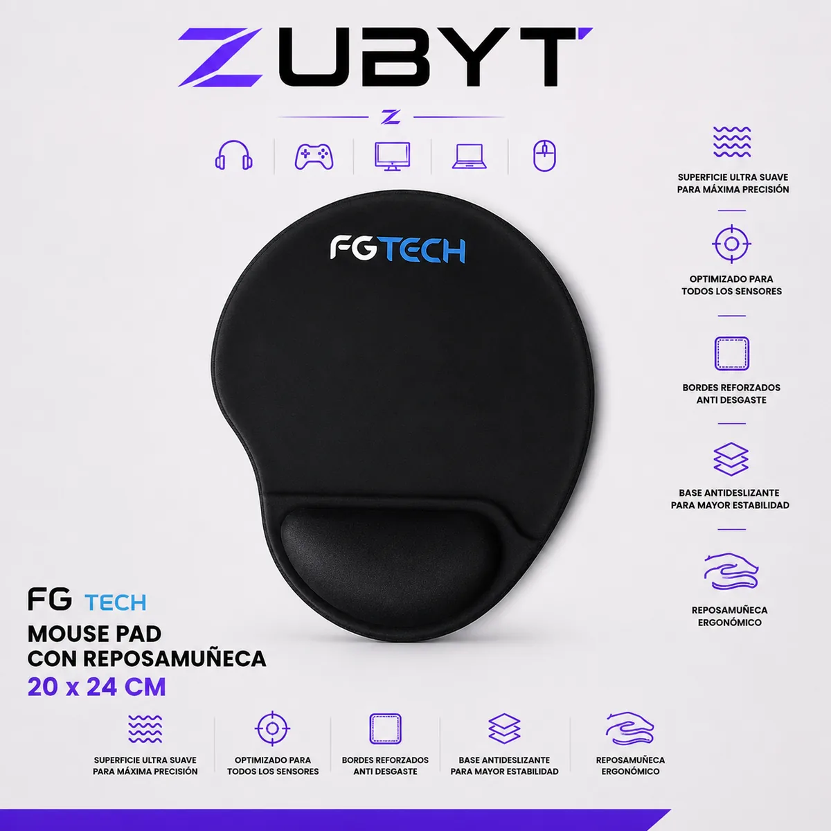 Mouse Pad Apoya Muñeca Negro