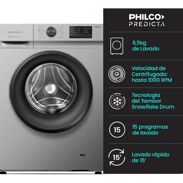 LAVARROPAS PHILCO 6.5 KG COLOR PLATA