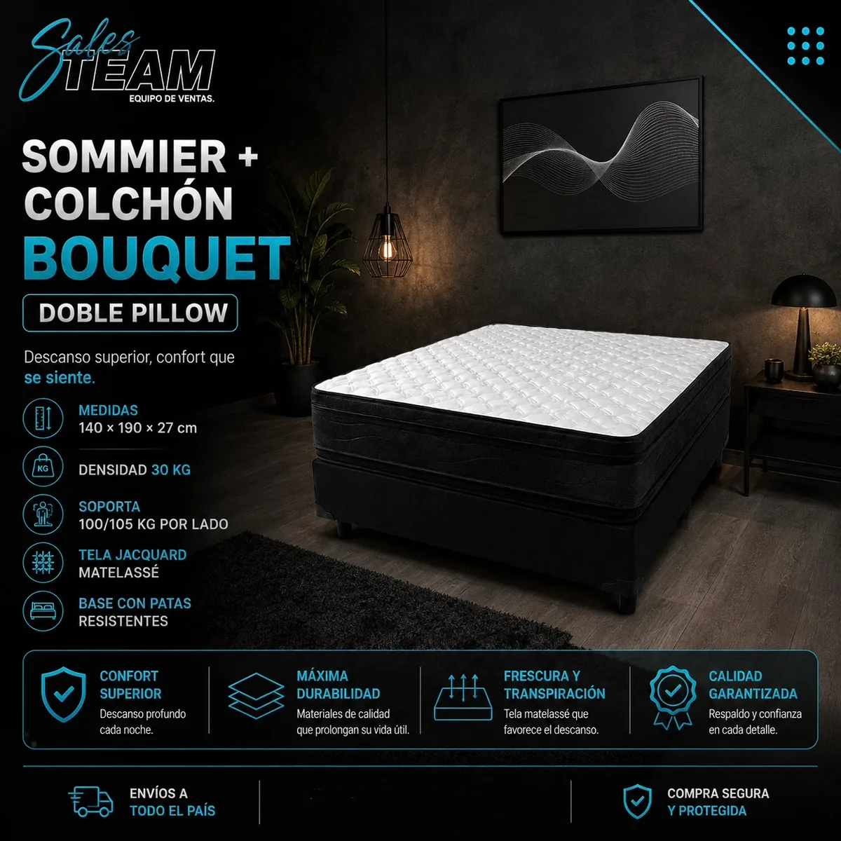 Sommier + colchón doble pillow — Sales Team Equipo de ventas