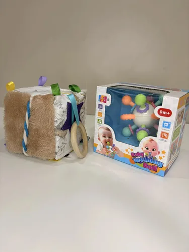 Combo Mordillo Sonajero / Cubo Sensorial Para Bebé 0m+ Violeta Cubo — Lero Lara