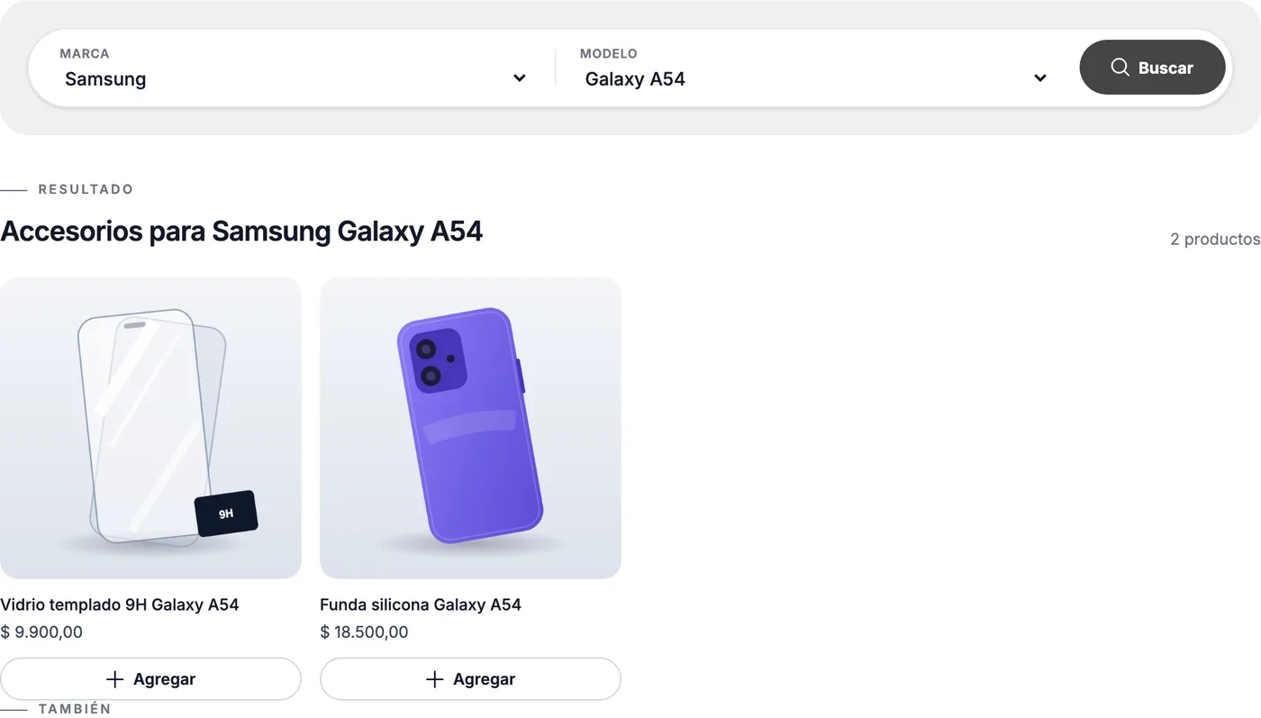 Buscador de accesorios por celular: así se ve en la tienda