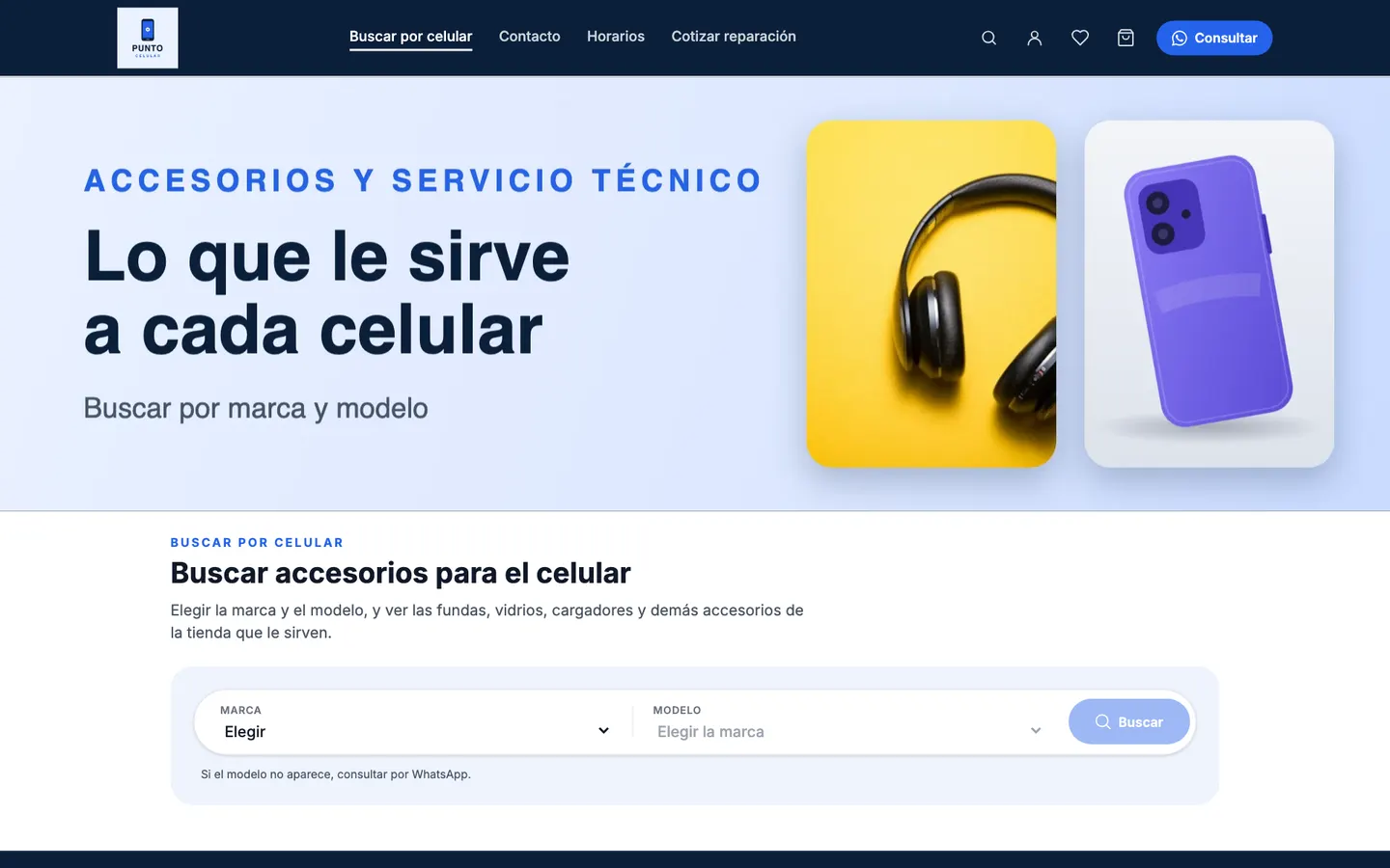 Inicio de Punto Celular, tienda de ejemplo armada con rapilist