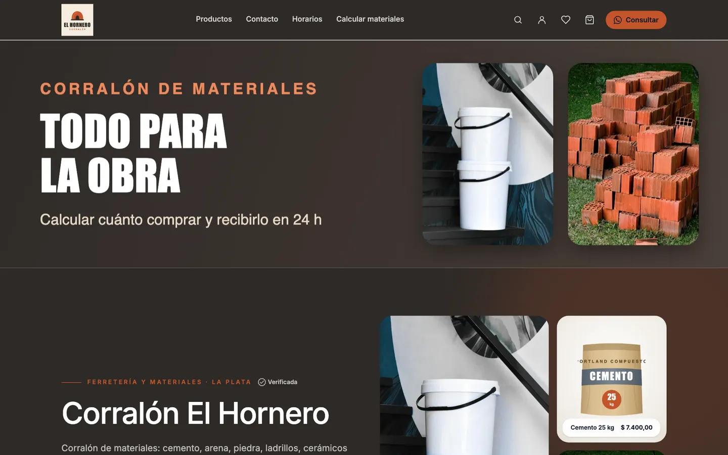 Inicio de Corralón El Hornero, tienda de ejemplo armada con rapilist