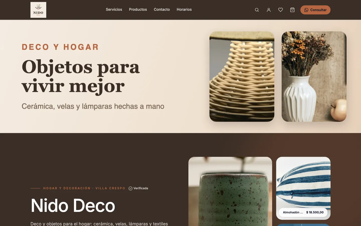 Inicio de Nido Deco, tienda de ejemplo armada con rapilist