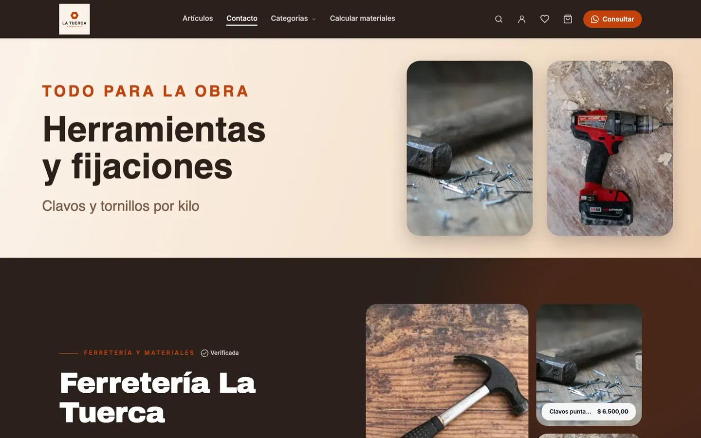 Inicio de Ferretería La Tuerca, tienda de ejemplo armada con rapilist