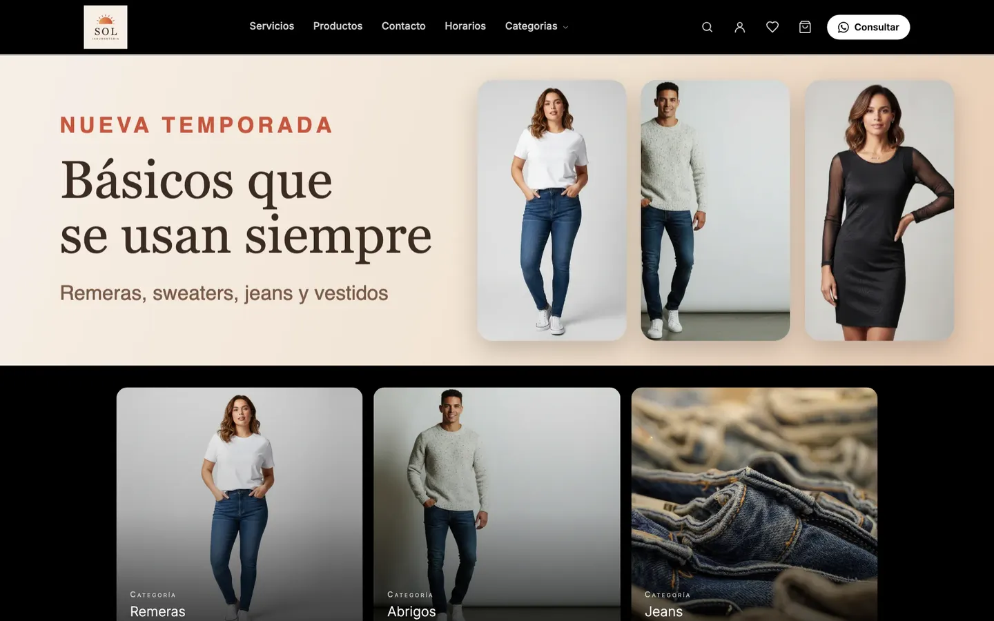Inicio de Sol Indumentaria, tienda de ejemplo de indumentaria armada con rapilist