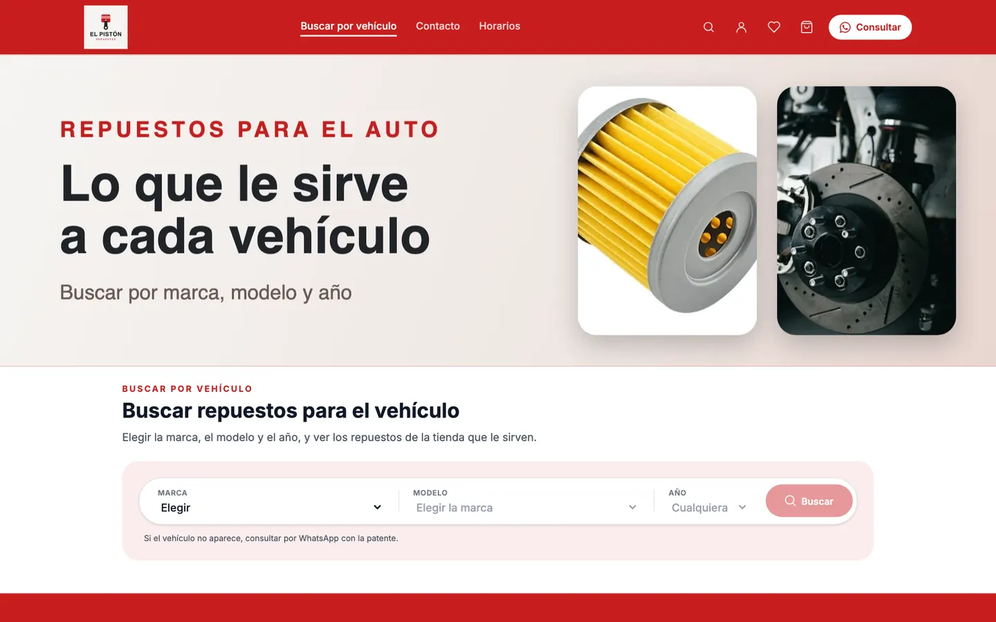 Inicio de Repuestos El Pistón, tienda de ejemplo armada con rapilist