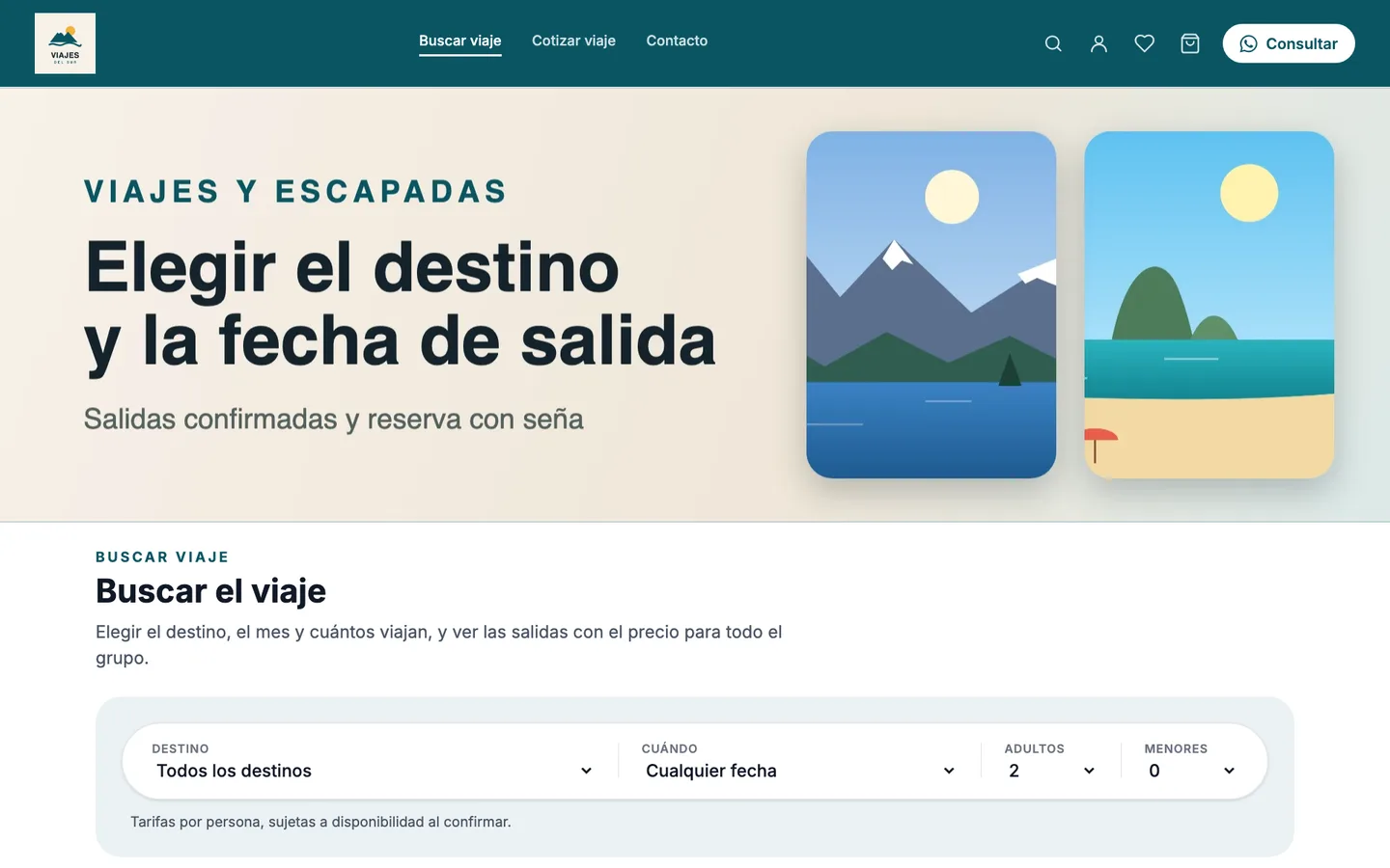 Inicio de Viajes del Sur, tienda de ejemplo armada con rapilist