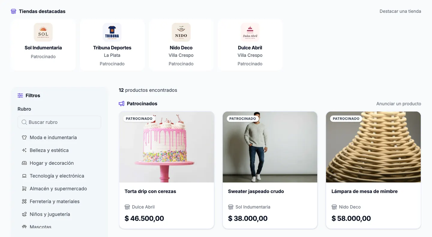 Fila de tiendas destacadas del marketplace de rapilist, con el logo y el nombre de cada tienda